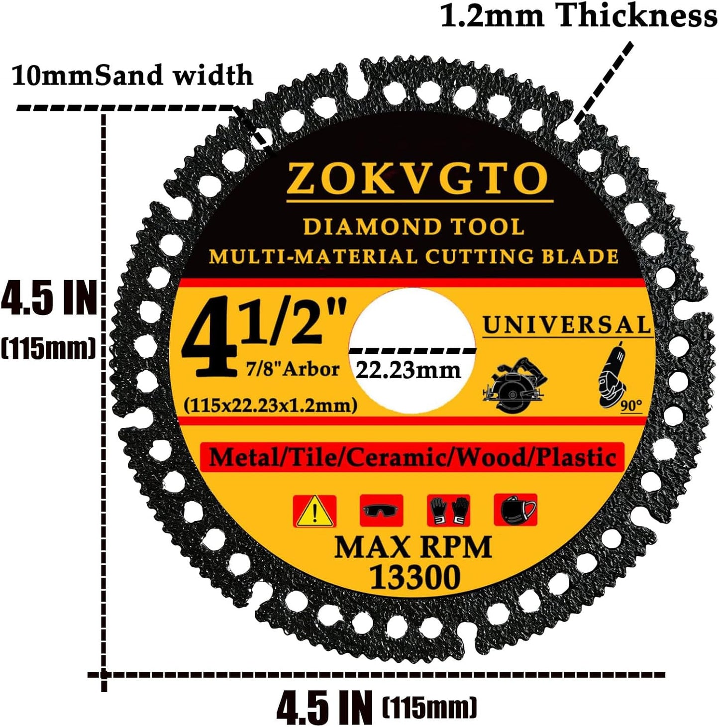 5 Pzas Disco Corte Diamante 4 1/2x7/8 Pulg Multi Material