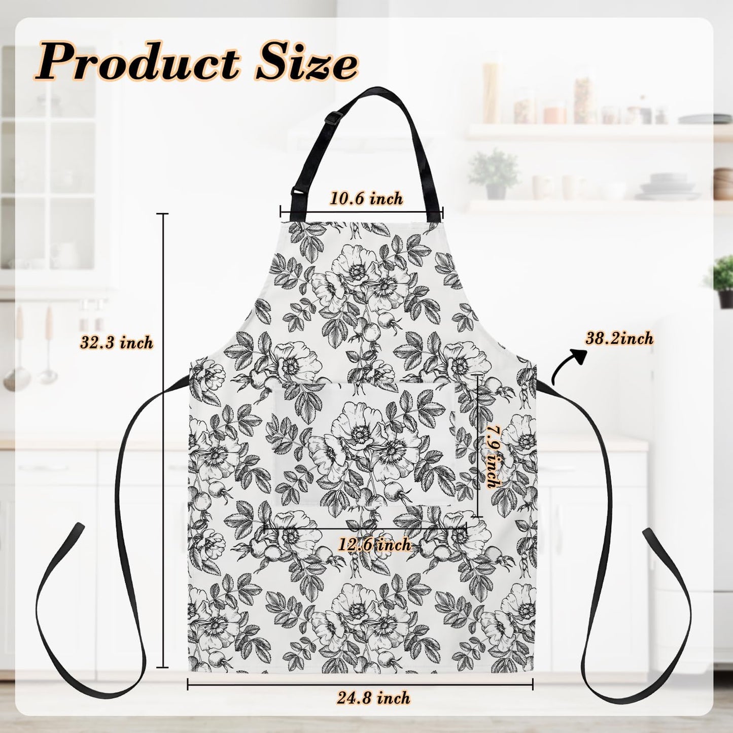 Delantales florales para barbacoa con bolsillo y correa ajustable
