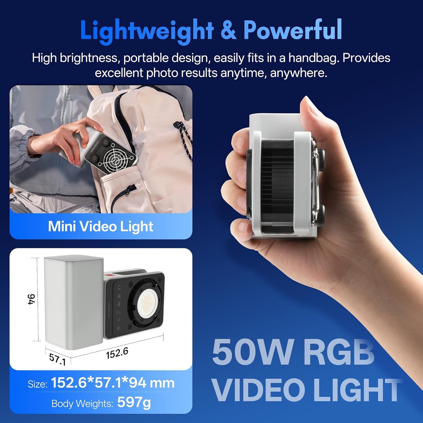 Luz video RGB COB bicolor 2700K-6500K batería 4500mAh