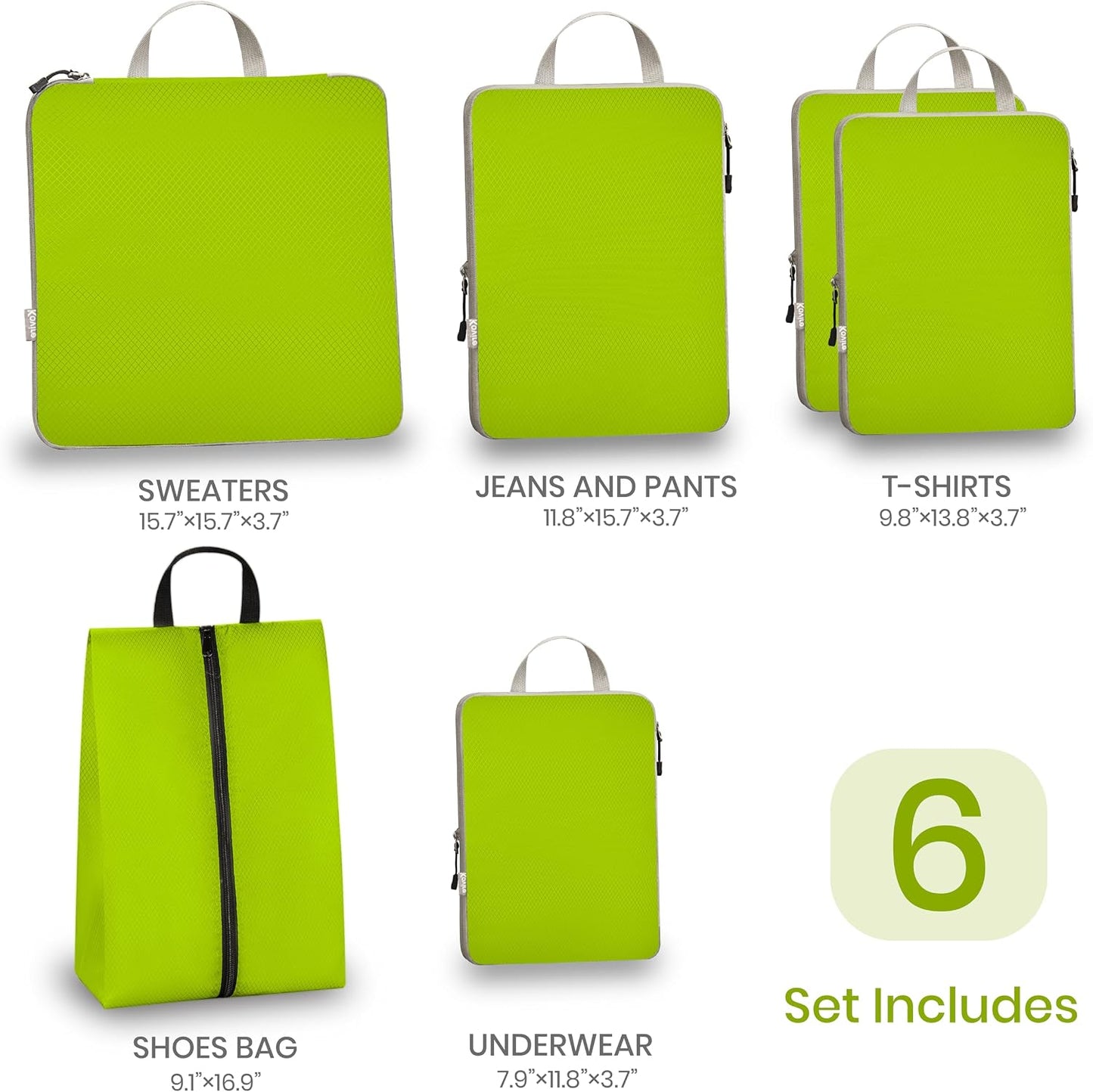 6 Pzas Bolsas Almacenamiento Rectangulares Poliéster Verde