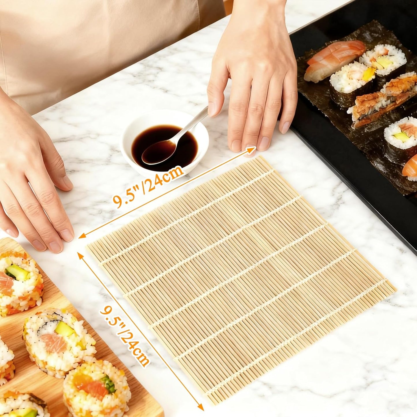 Rollo de bambú para sushi 4 unidades 9.5 x 9.5 pulgadas