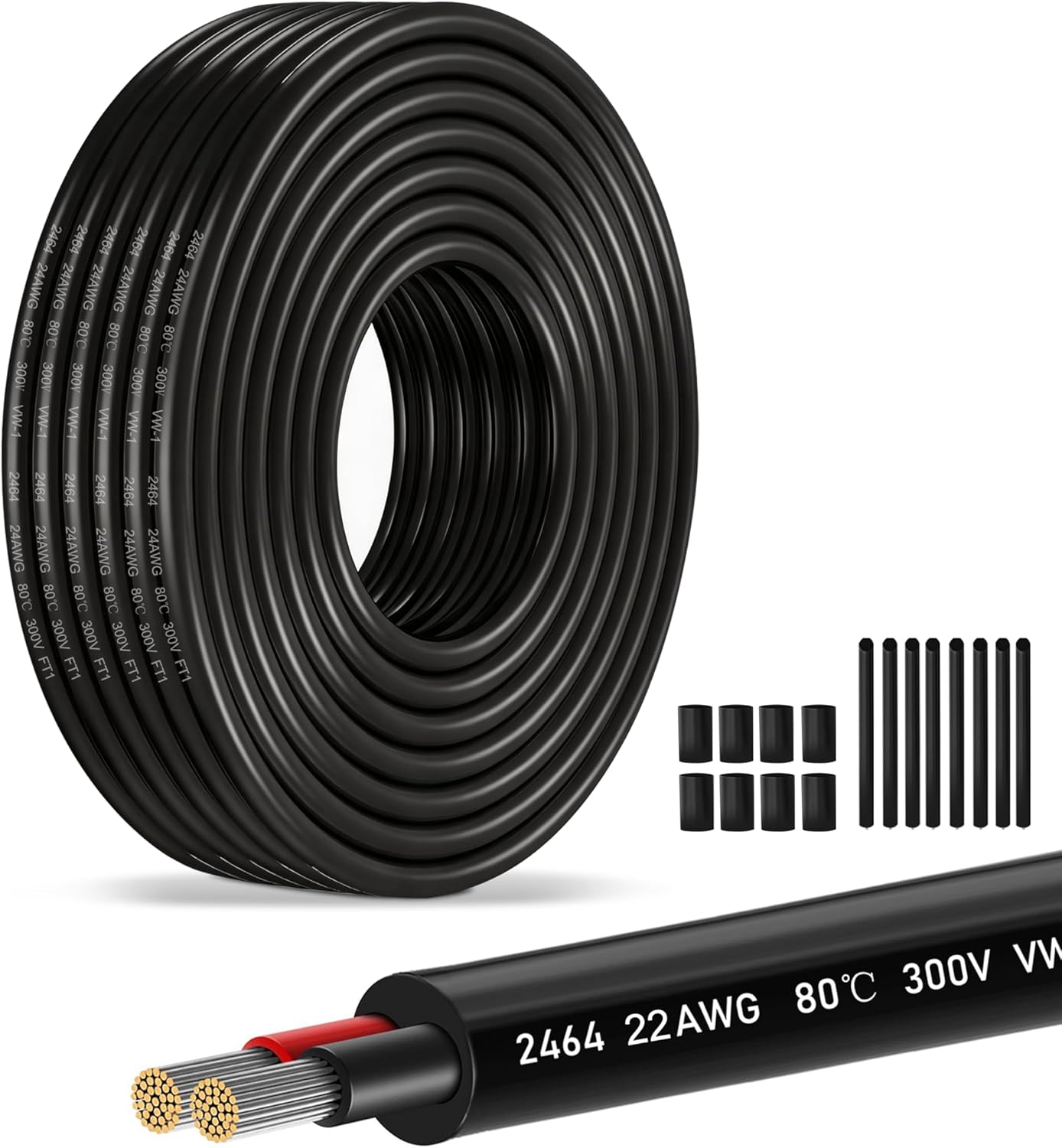 Cable eléctrico 24AWG 2 núcleos cobre estañado trenzado 26.25pies