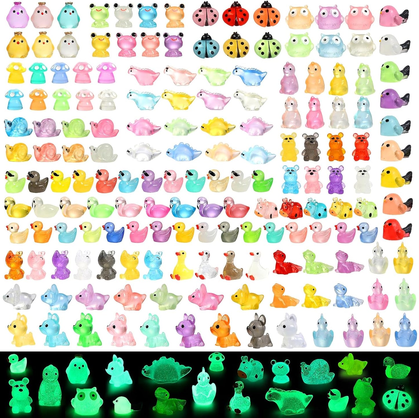 168 Pzas Mini Animales Resina Brillan Oscuridad