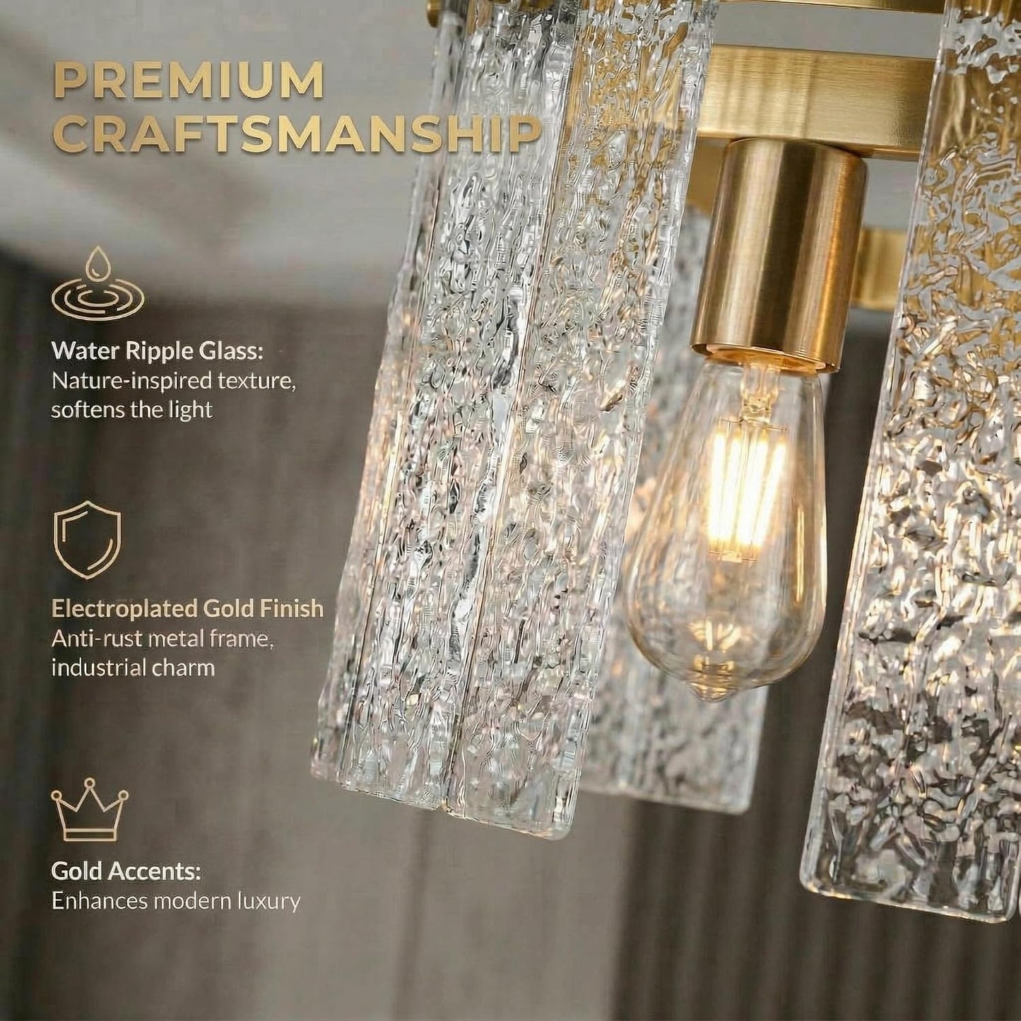 Candelabro cristal dorado 36pulg rectangular
