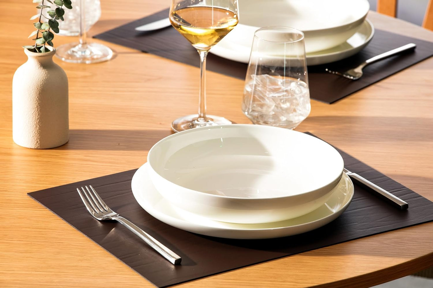 Set 4 Alfombrillas de Mesa Cuero Rectangular Espresso