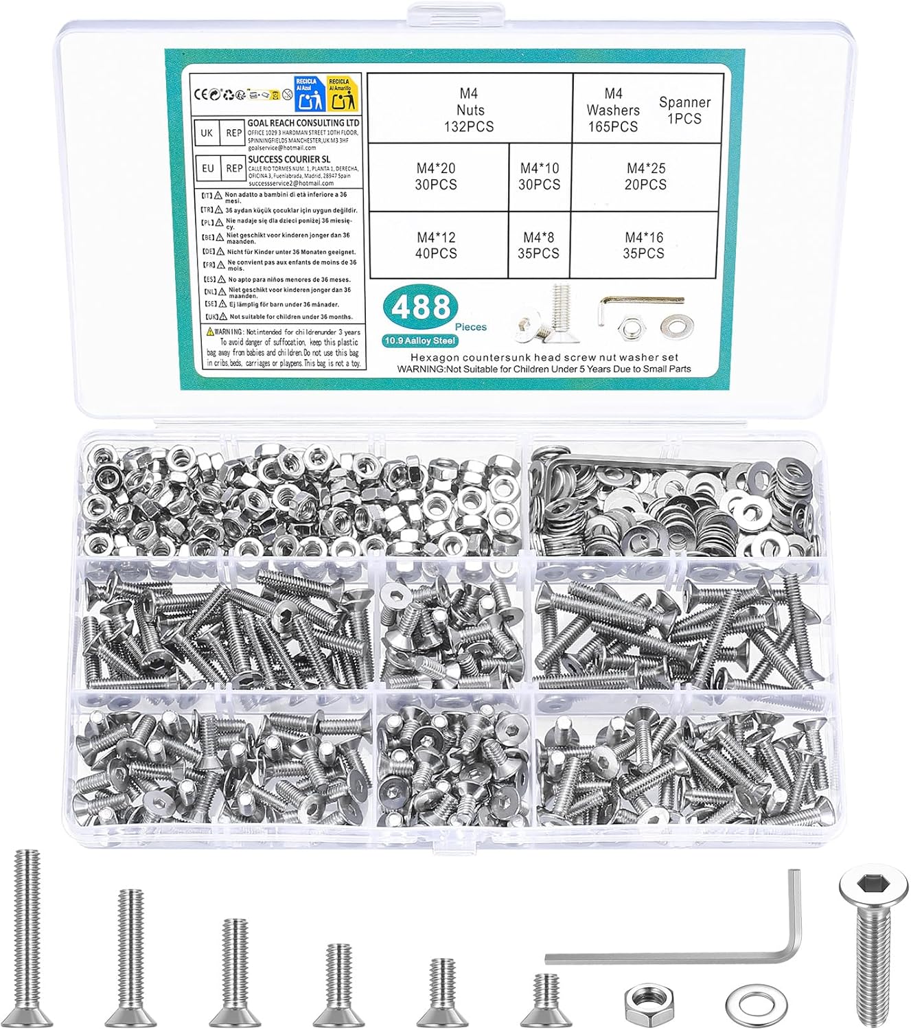 Set tornillos M3-M6 hexagonales 488 pzas con llave allen