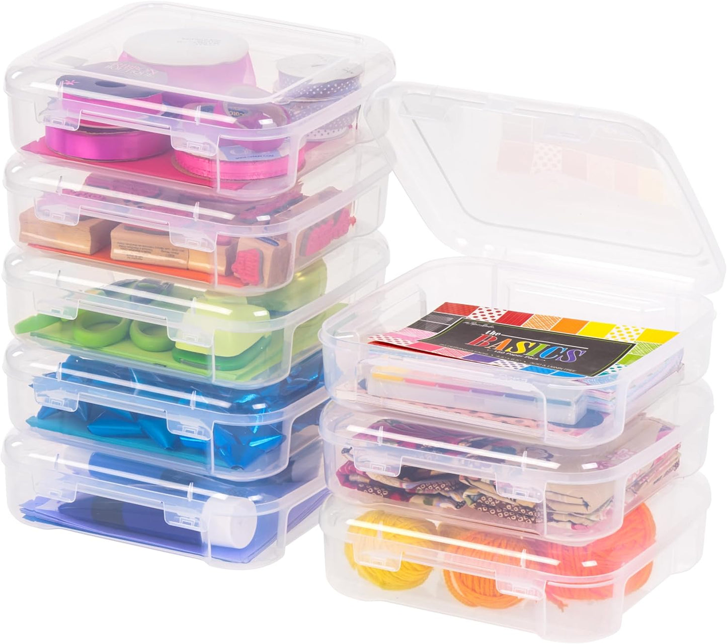 8 Cajas Almacenamiento Plástico 6x6pulg Transparente con Asa Arte