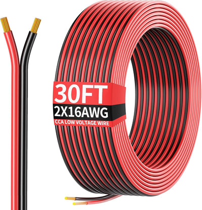 Cable eléctrico 30pies 16AWG rojo y negro 12V/24V CC