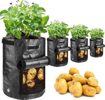 4 Pzas Macetas 10gal con Asas para Cultivo Negro