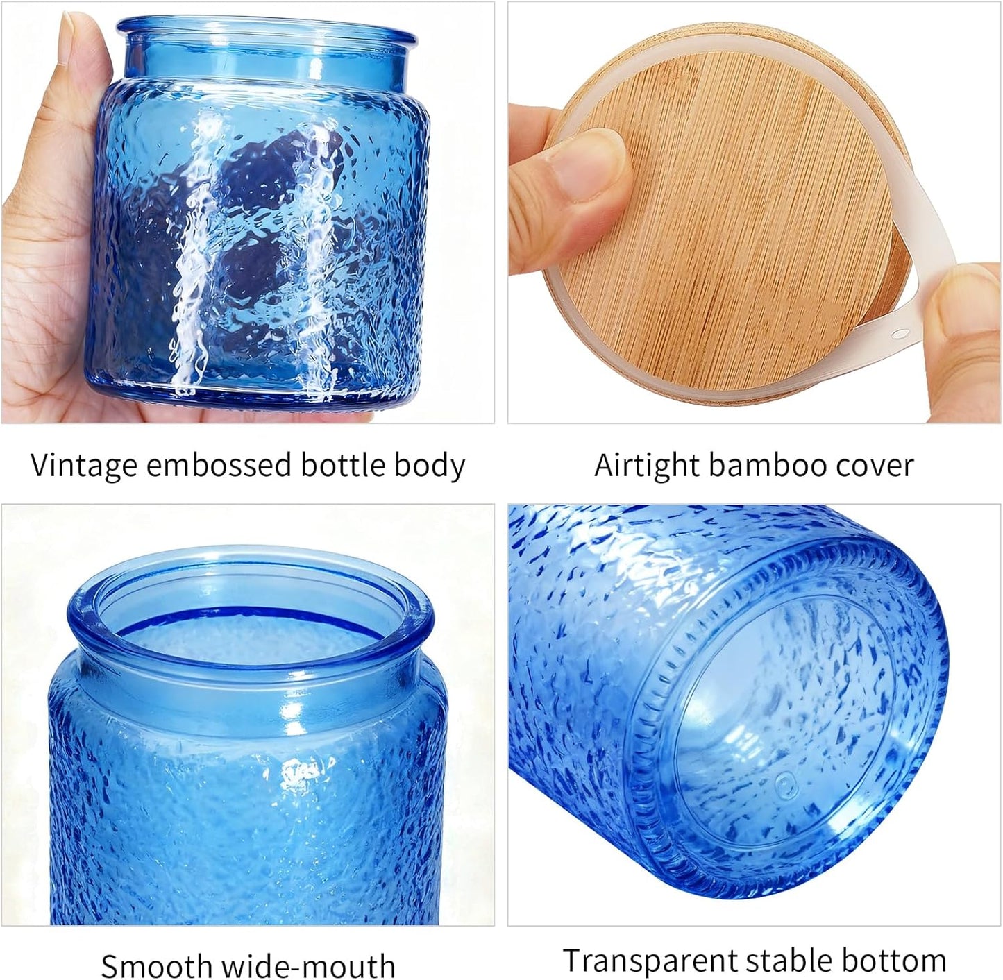 Tarro de cristal vintage estilo martillo con tapa de bambú para azúcar, café, té y despensa