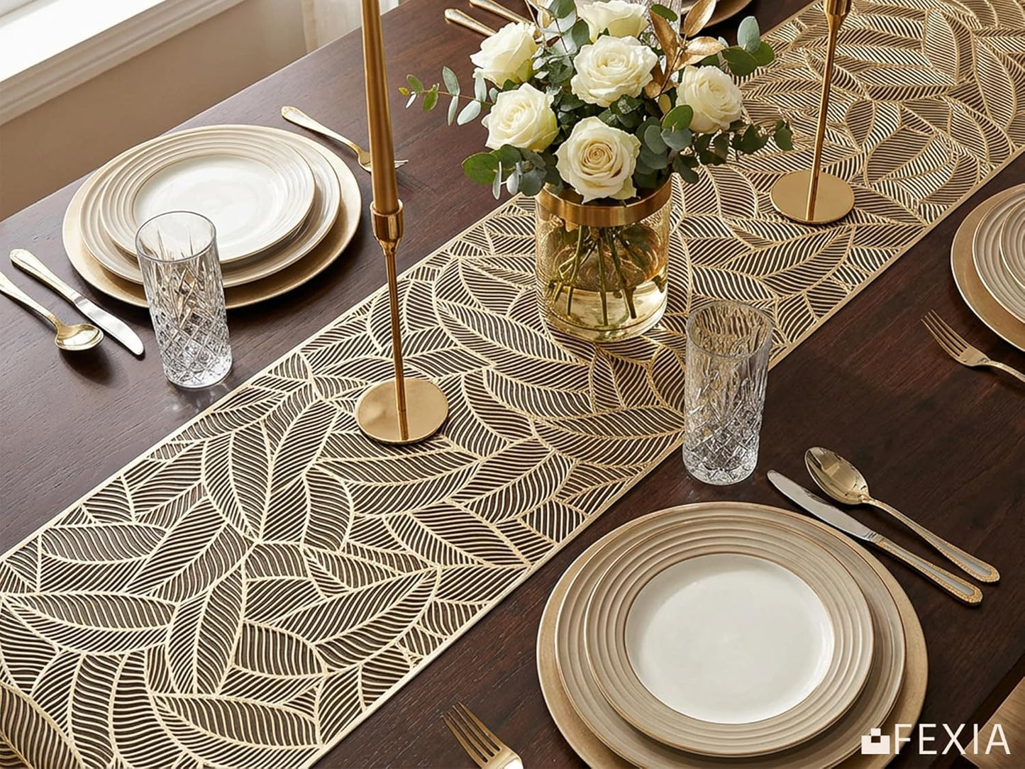 Camino de mesa dorado de 14 x 72 pulgadas resistente al calor impermeable lavable decorativo para bodas fiestas hogar