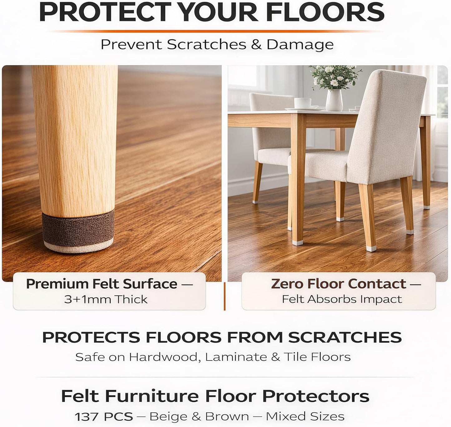 Almohadillas fieltro protectores suelo autoadhesivas beige marrón