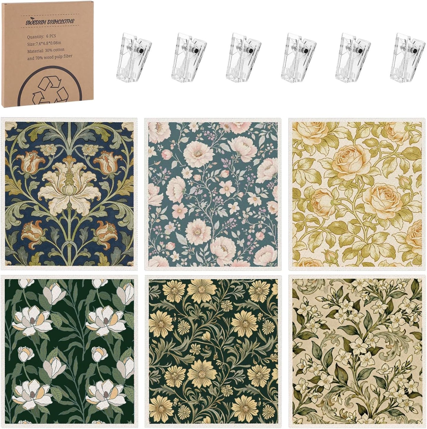 Paquete de 6 paños de cocina suecos Needbrock William Morris