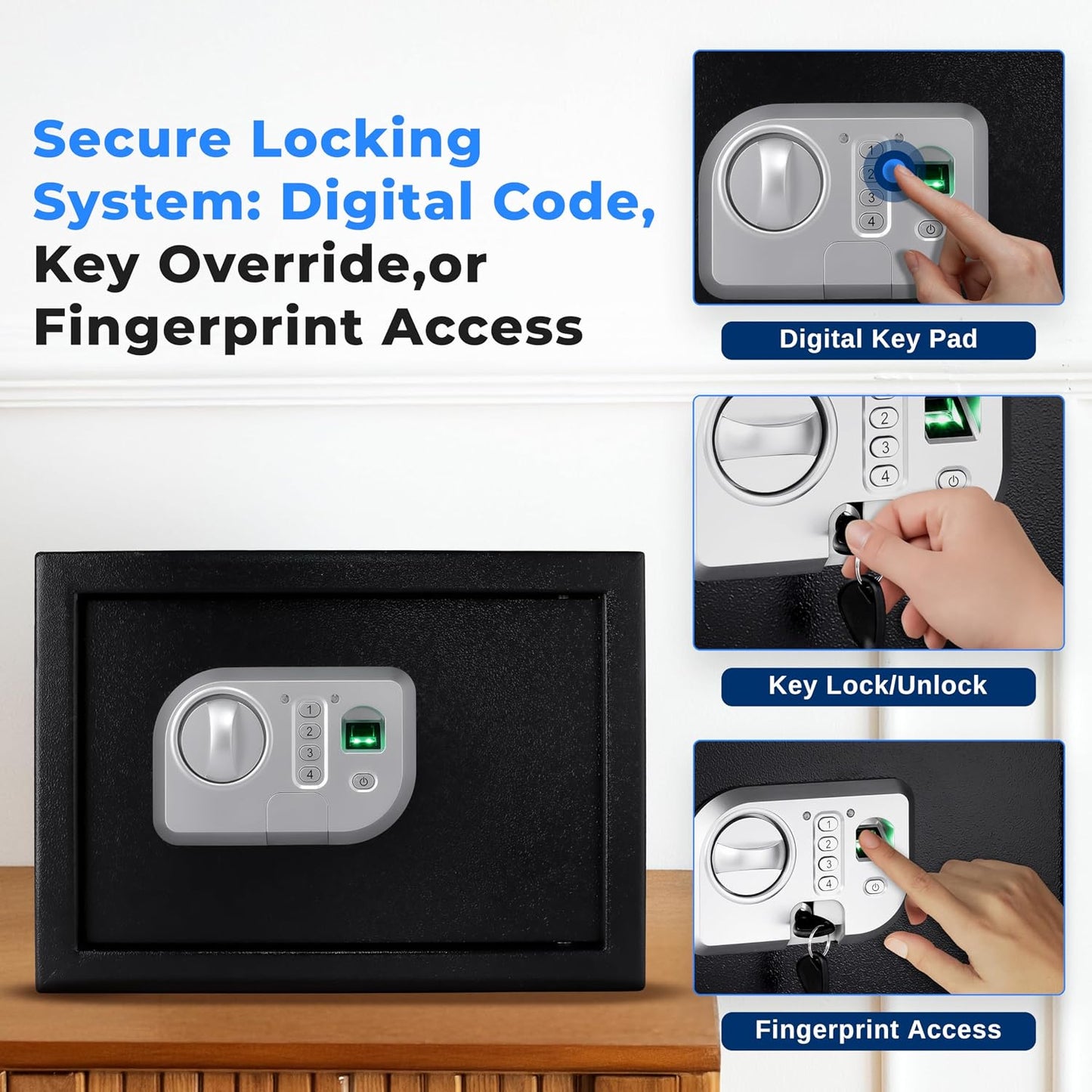 Caja seguridad electrónica con huellas y llaves