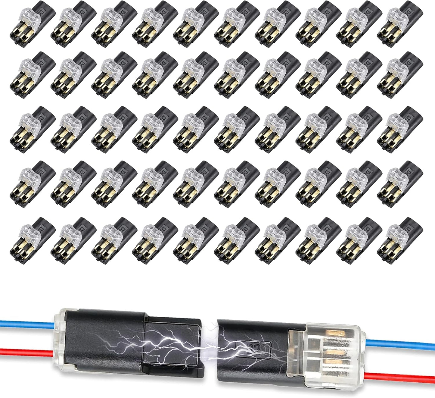 50 Conectores Doble Cable LED 2 Pines Sin Corte