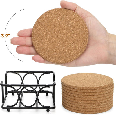 20 Posavasos Corcho con Soportes Metal Absorbentes Minimalistas