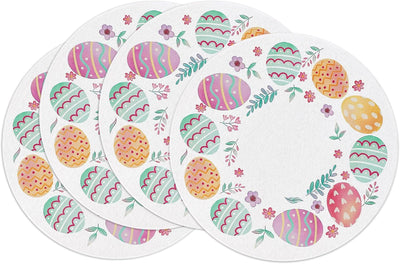 Juego de 4 manteles individuales redondos de lino lavable con diseño floral