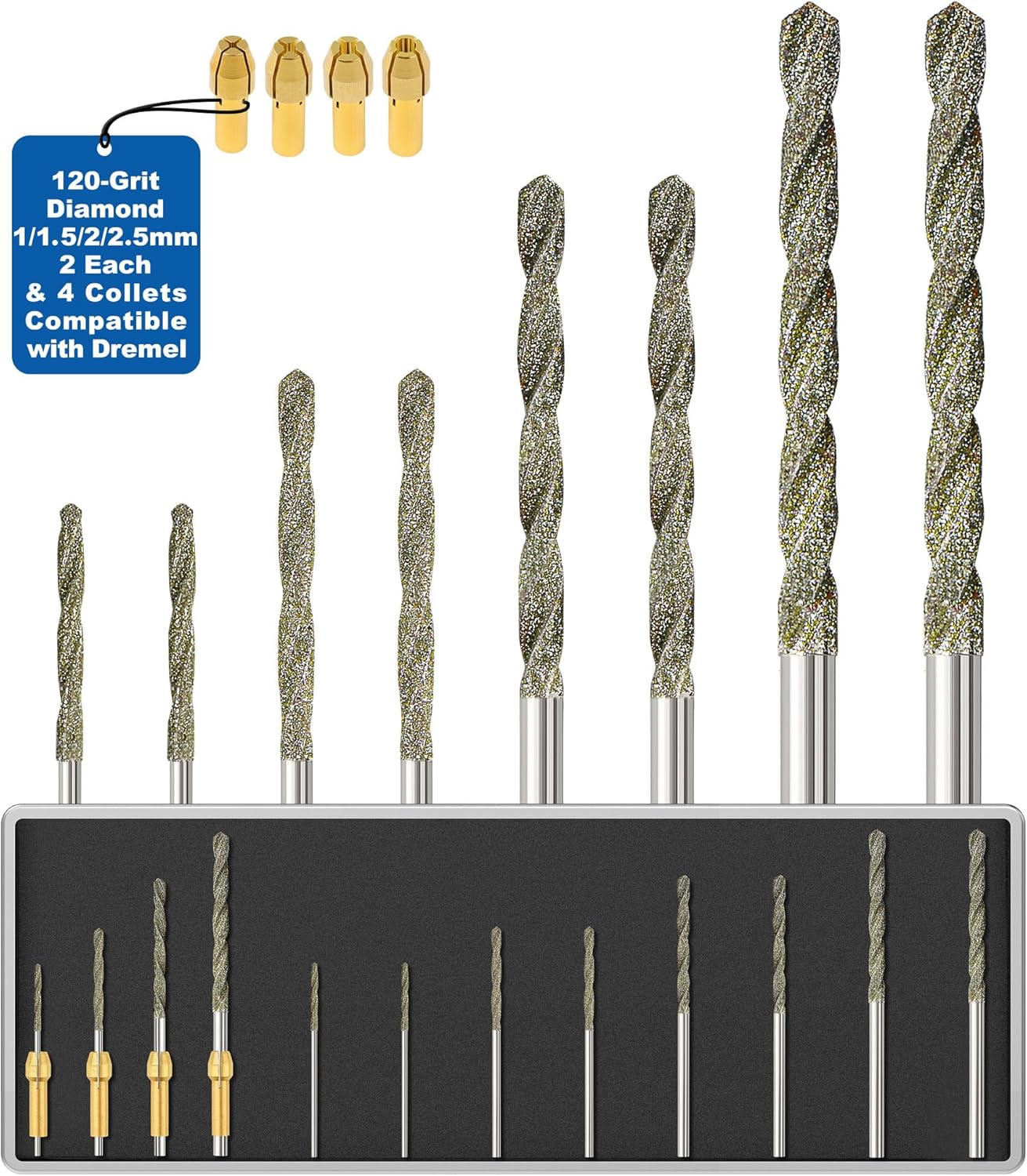 Brocas diamante 0.039-0.098pulg grano 120 8 pzas comp Dremel