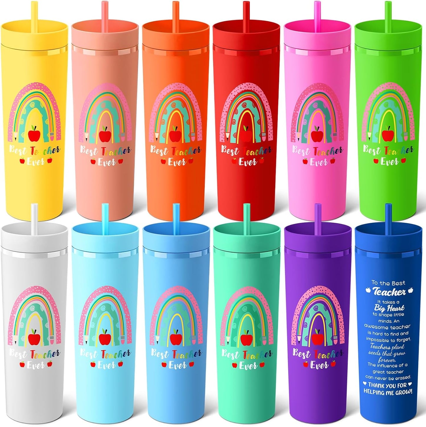 Vasos plástico doble pared con tapa y pajita 12 pz