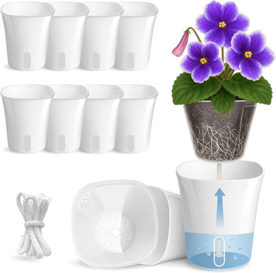 10 Macetas Riego Automático 3pulg Plástico Blanco Indicador Agua