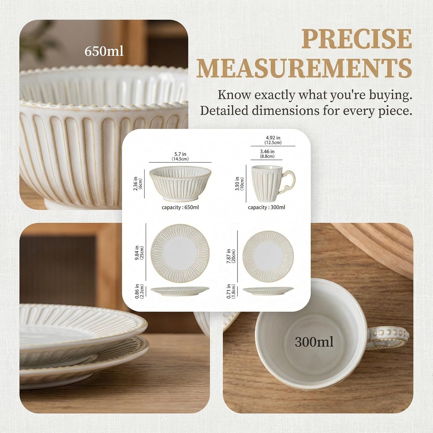 Juego 4 platos cerámica cuencos tazas blanco