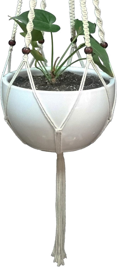 Colgador plantas macramé algodón 6 patas 51pulg marrón y verde