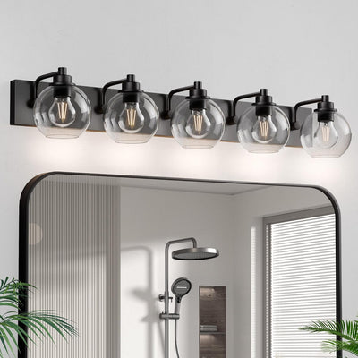 Lámpara baño 5 luces negro mate con pantalla vidrio transparente