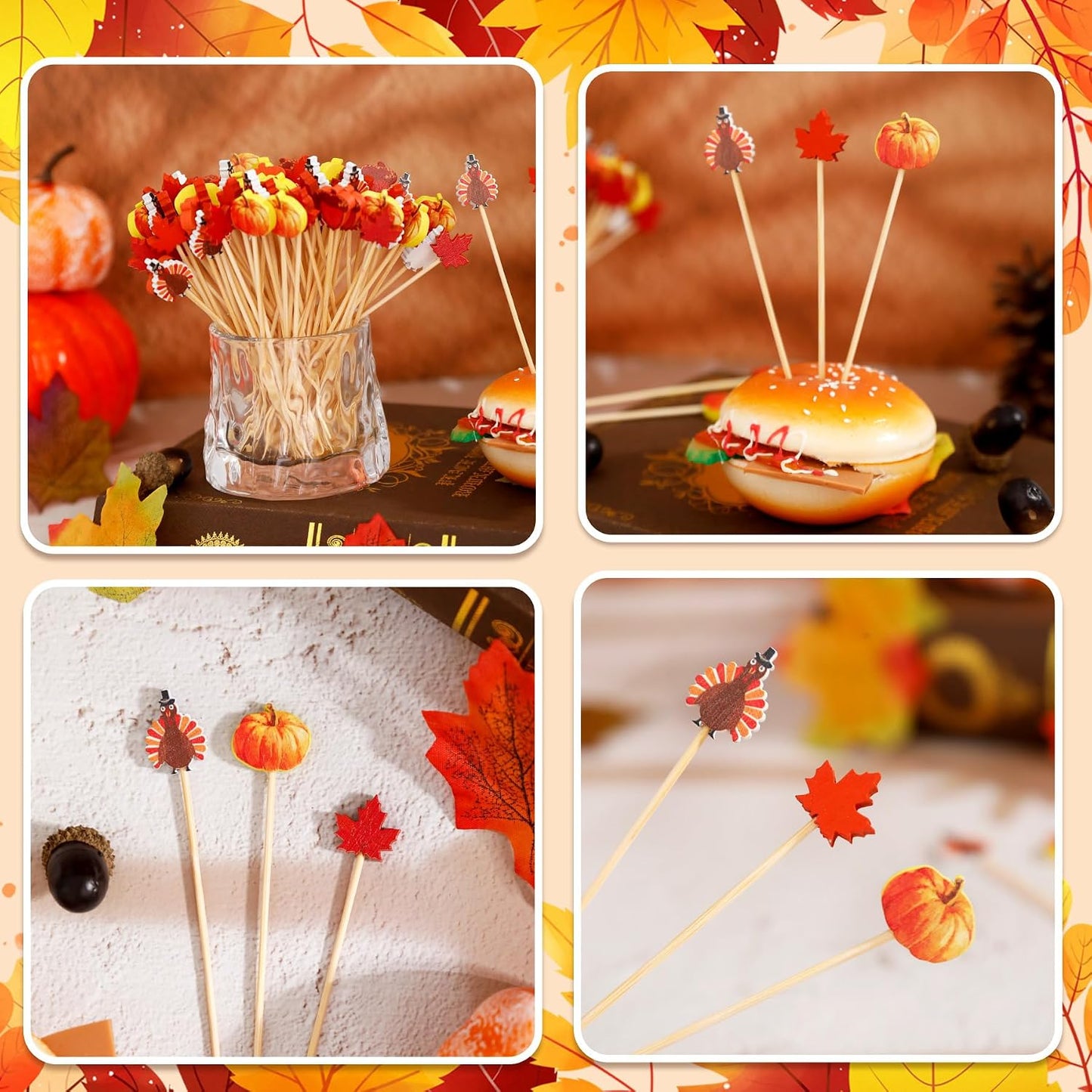 100 Pzas Palillos Otoño Decorativos Bambú 4.7pulg