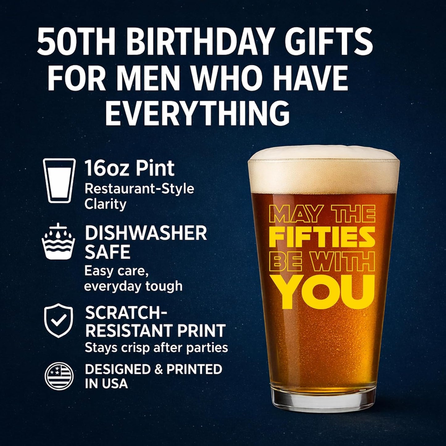Vaso de cerveza para cumpleaños 50 años hombre May The Fifties Be With You
