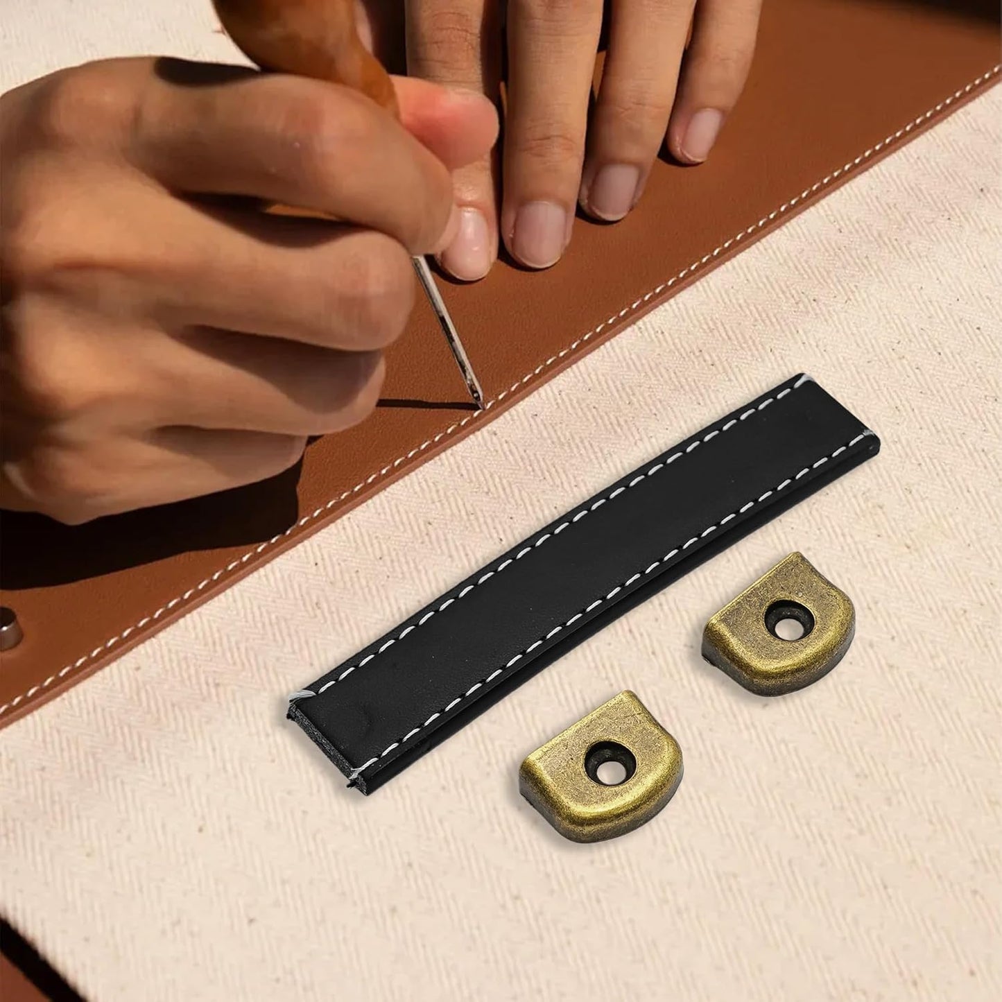 6 Tiradores Cuero 4pulg Estilo Vintage para Gabinete y Maleta Negro