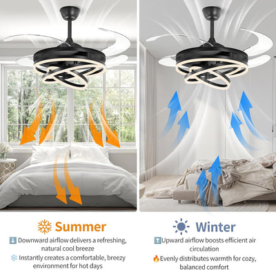 Ventilador techo retráctil 42pulg luces 3 temp 6 vel negro