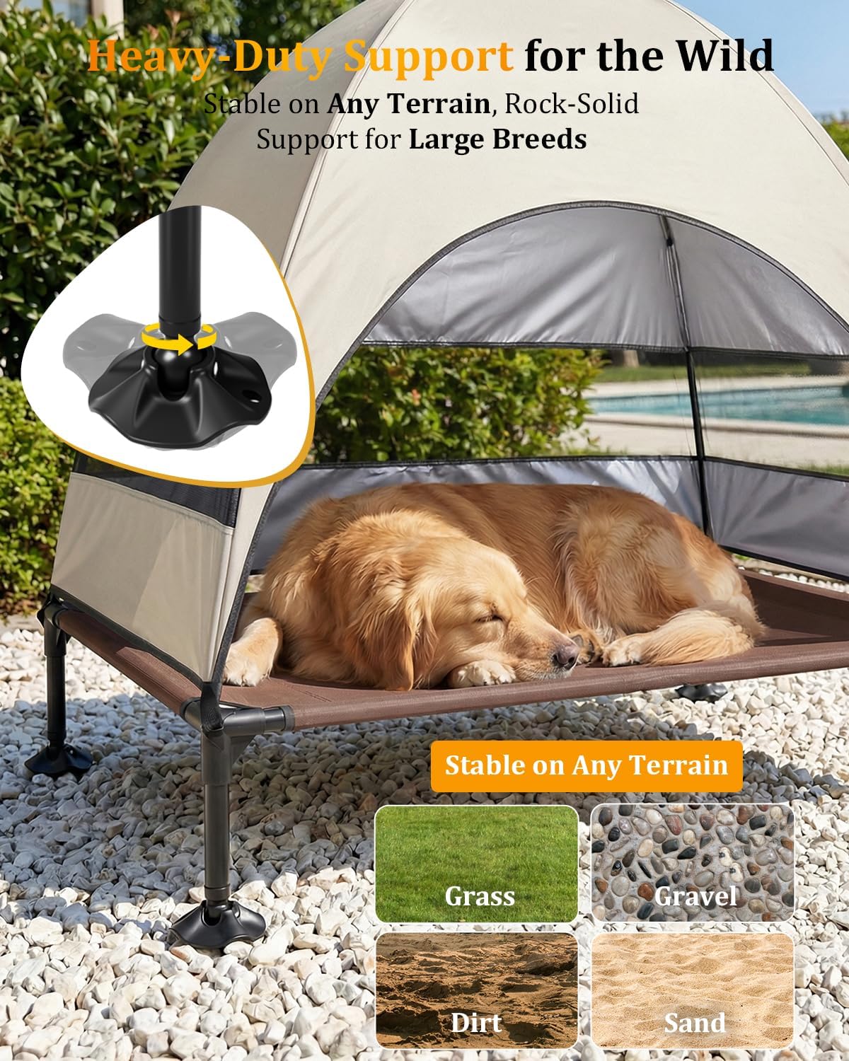 Cama elevada para perros con dosel UV y malla transpirable