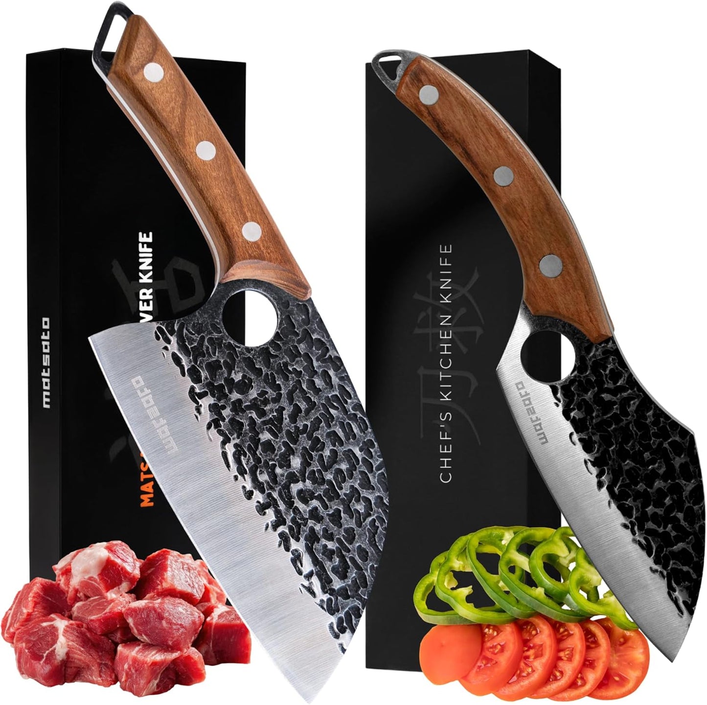 Set Cuchillos Chef Acero Inox Hoja Martillada Ergonómico