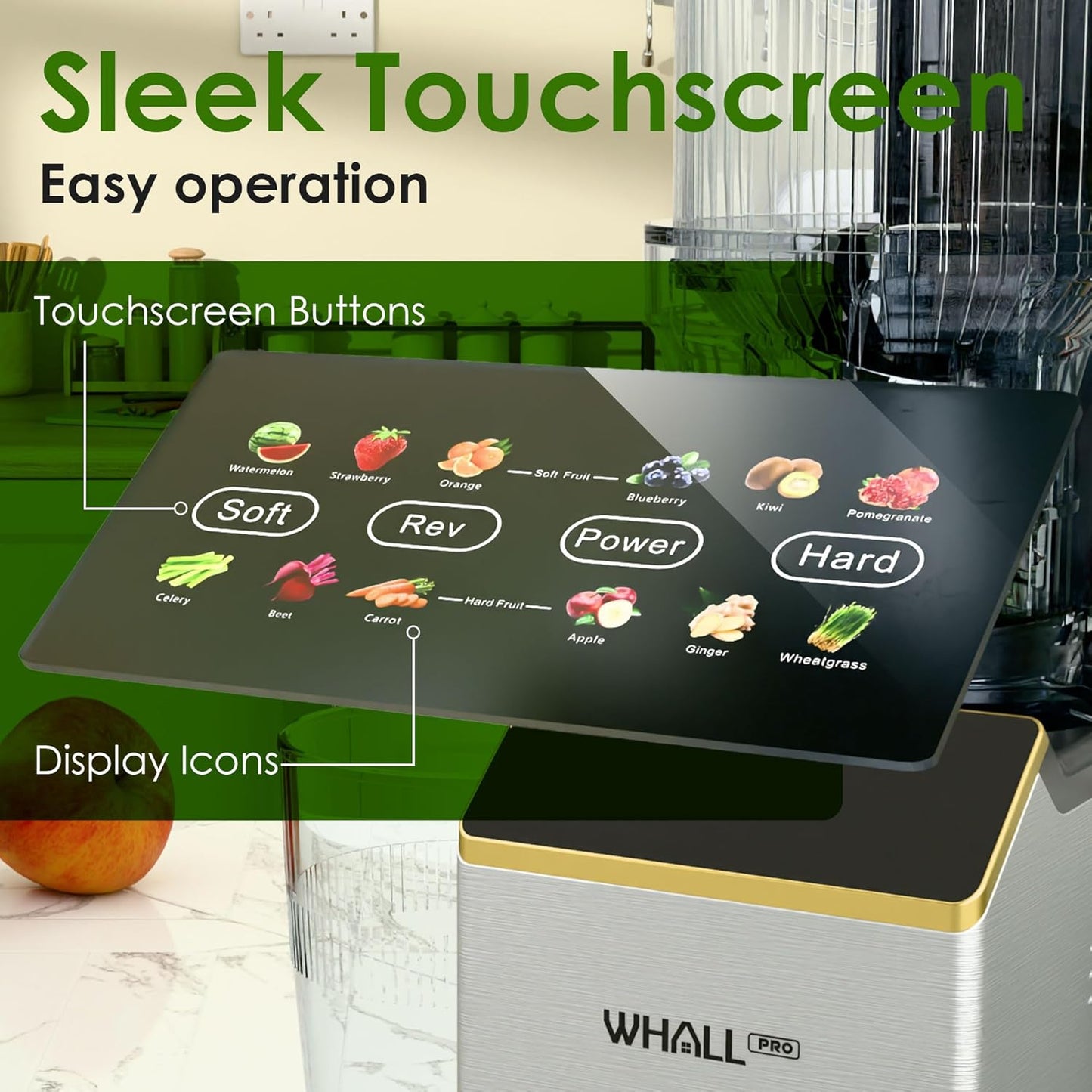 Exprimidor de frutas con pantalla táctil de acero inoxidable fácil de limpiar