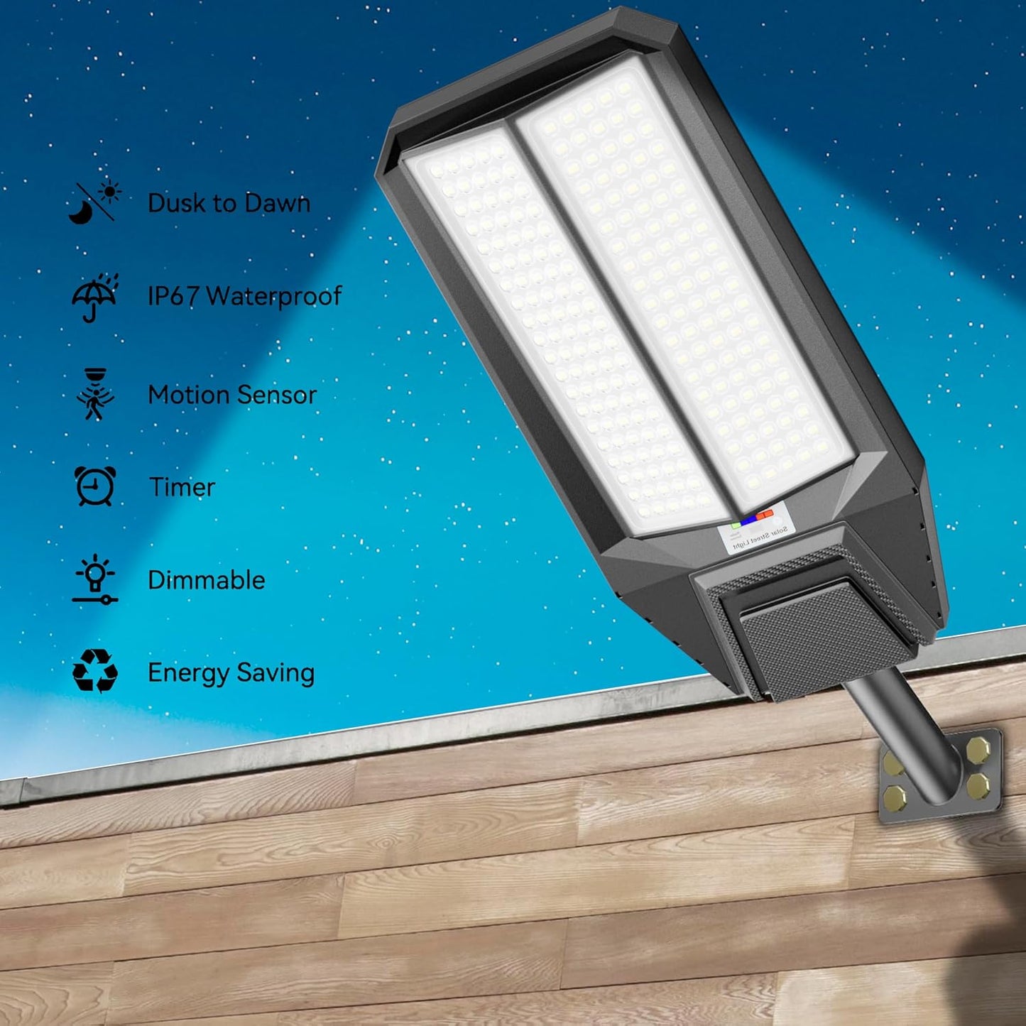 Luz solar IP67 con sensor movimiento patio estacionamiento