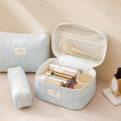 Bolsa maquillaje acolchada 3 pzas algodón grande floral