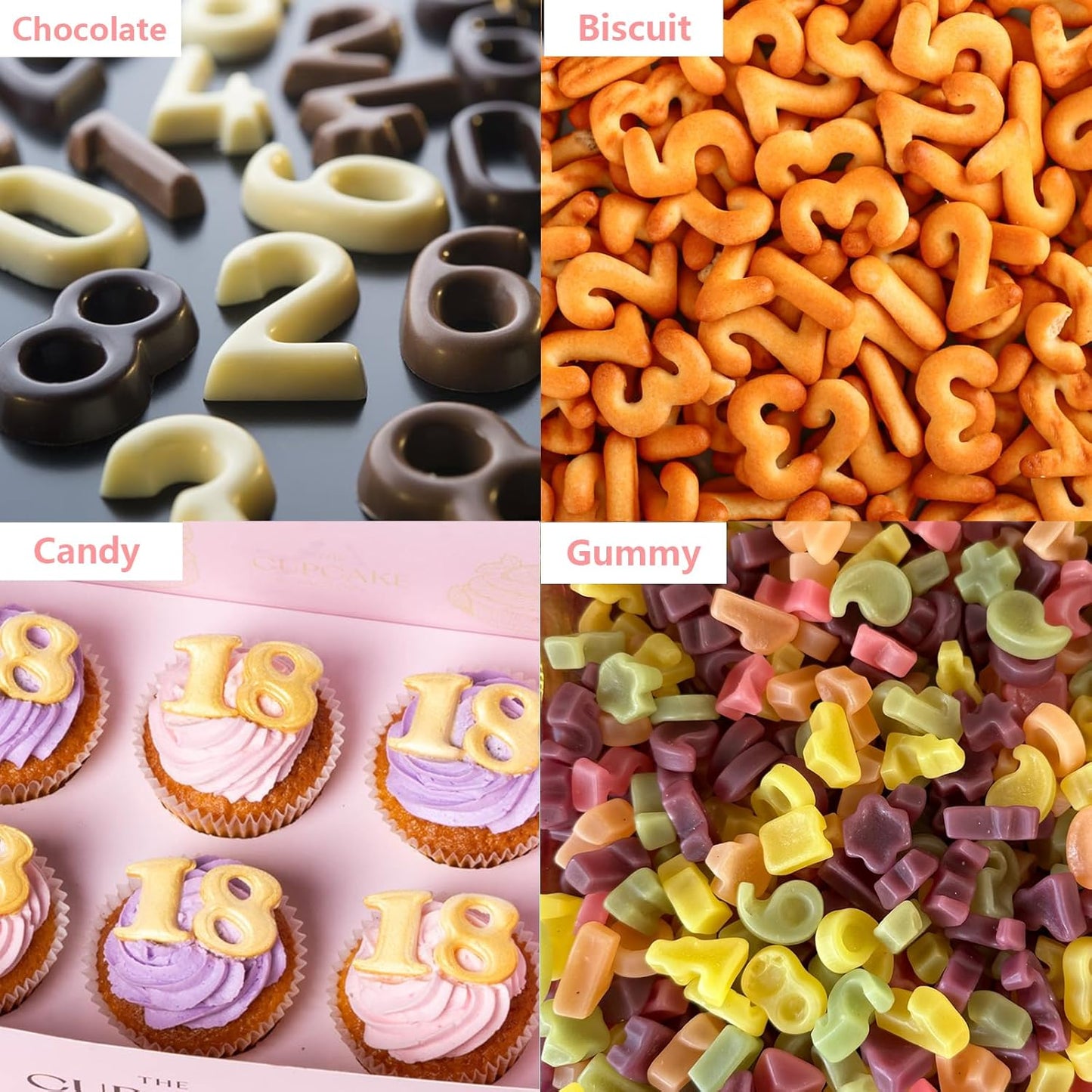 Paquete de 2 moldes de silicona con números para decorar pastel y chocolate