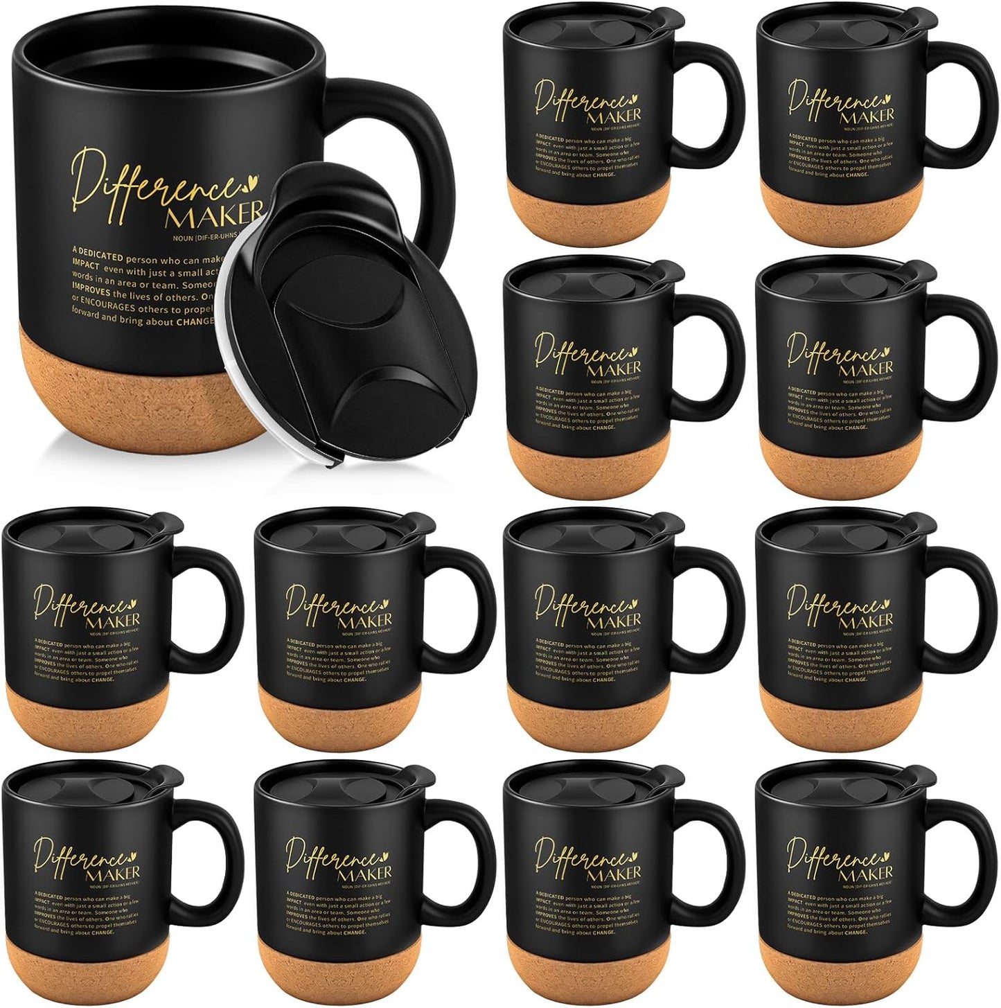 12 Tazas Cerámica 17oz Con Tapa Corcho Para Equipo