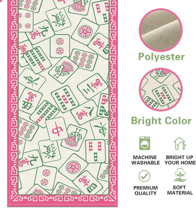 Camino Mesa Comedor Mahjong Decoración Cocina Arpillera Rosa Verde