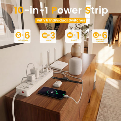 Regleta extensión 6ft 6salidas 4USB incluye USB-C