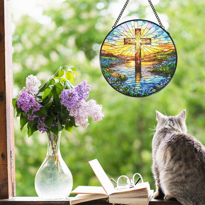 Atrapasoles colgante vitral flor cristiana decoración religiosa