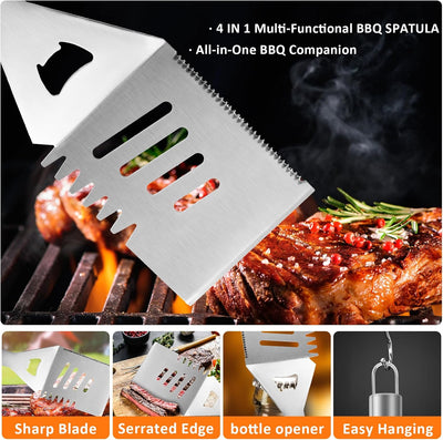 Juego 26 pzas accesorios parrilla acero inox estuche aluminio