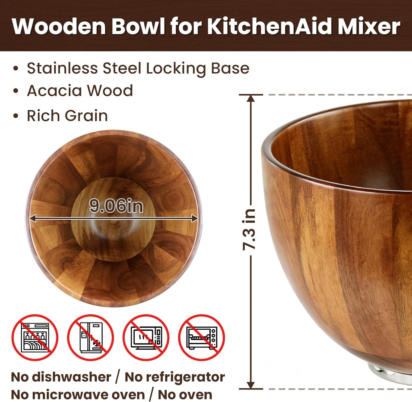 Bowl Mezclar Madera Roble Acero Inox para KitchenAid