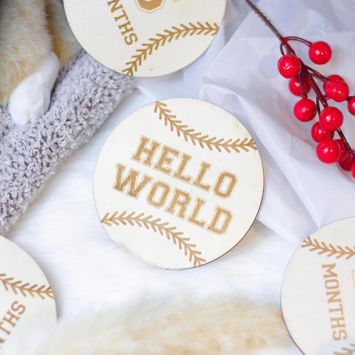 Tarjetas hitos mensuales bebé madera accesorios foto