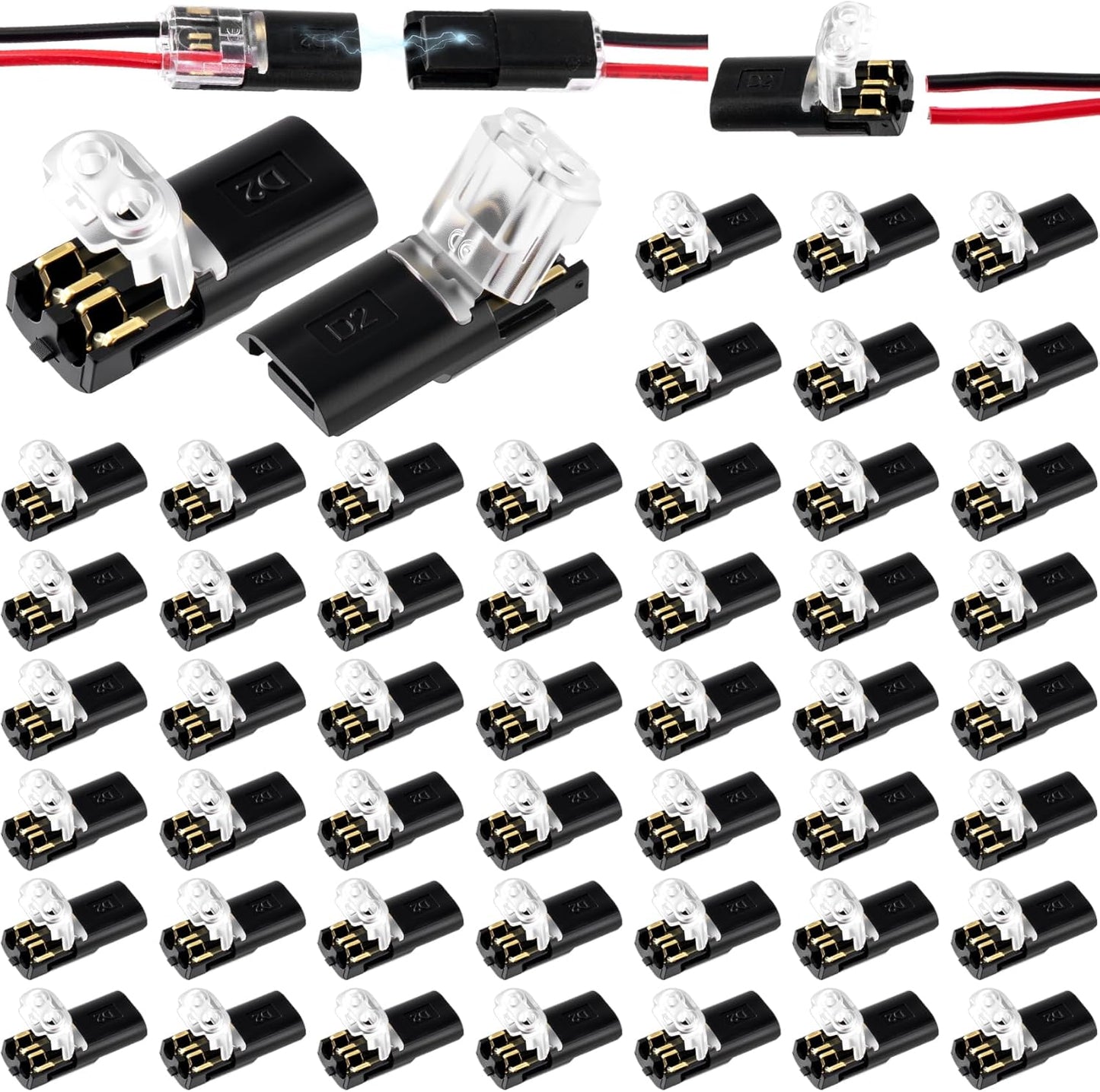 60 Conectores Doble Alambre para Cable 18-22 AWG Tira Luz LED