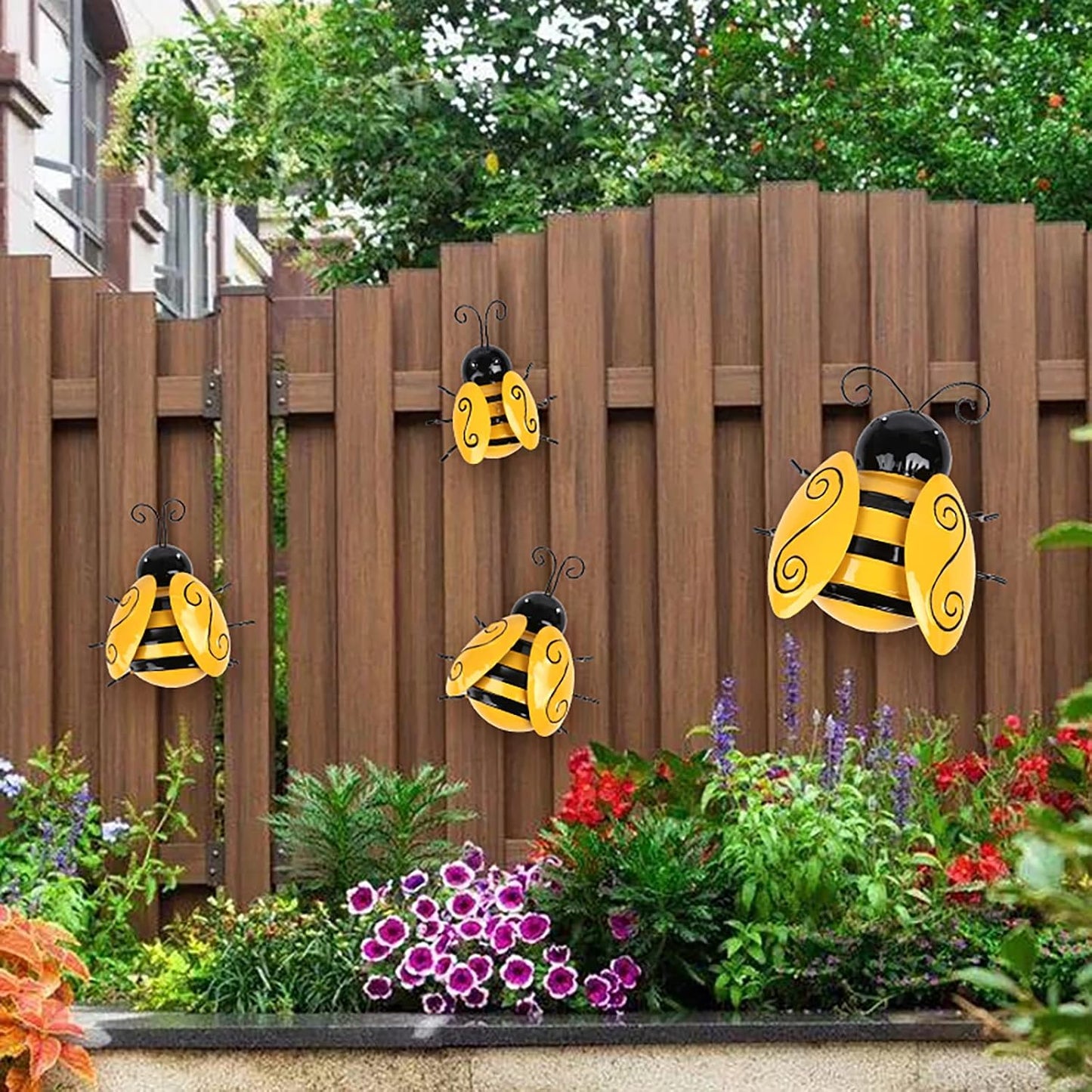 Escultura abeja metal para pared y jardín pack 4