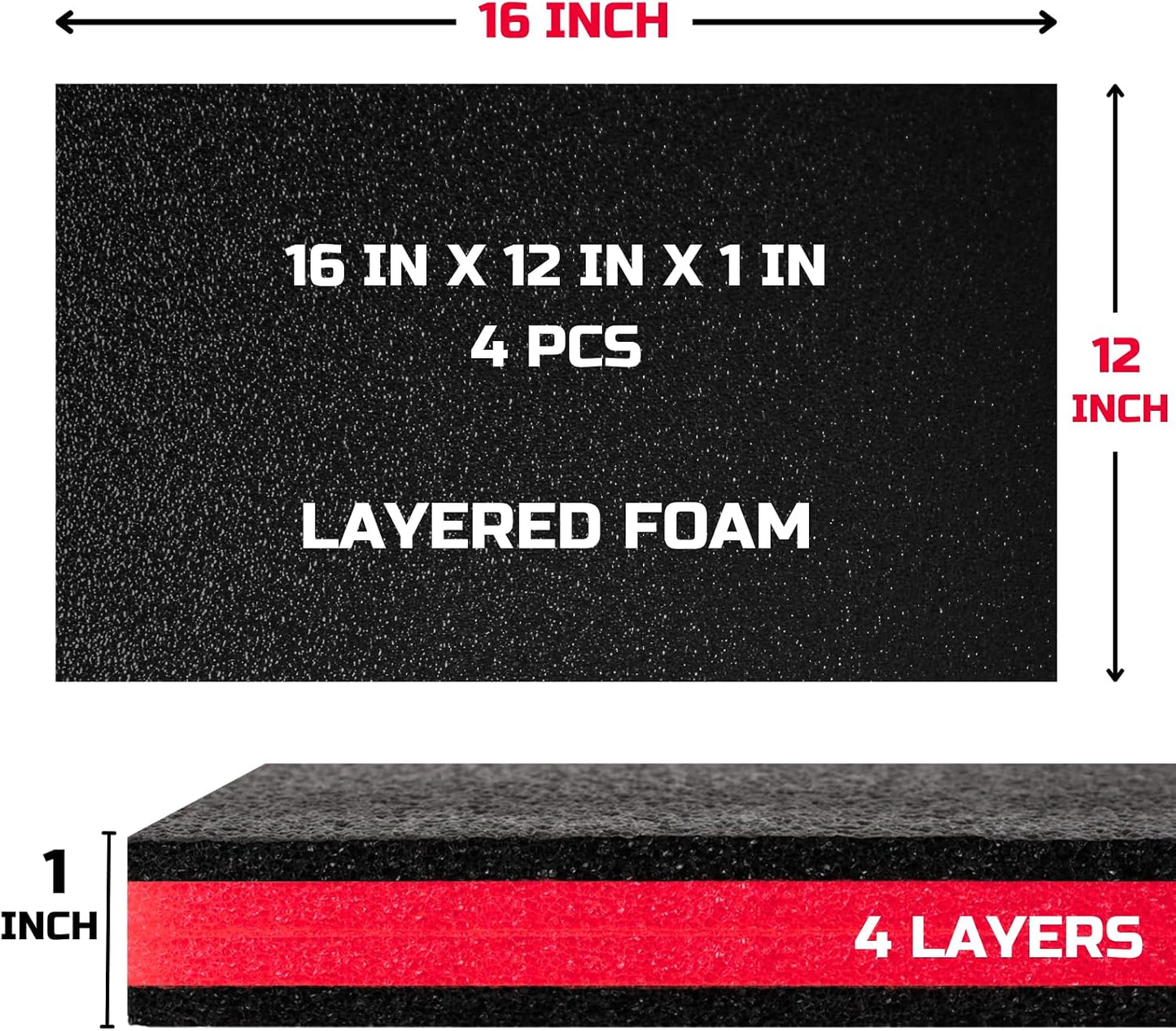 Caja herramientas espuma 16x12pulg insertos 4 hojas negro rojo