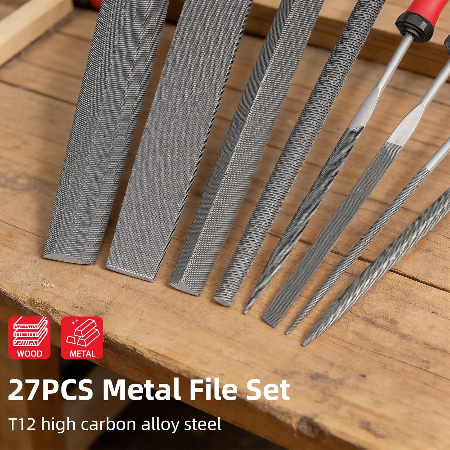 Set 27 Pzas Herramientas Metal Madera con Lijas y Cepillo