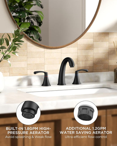 Grifo baño negro 3 agujeros 8pulg drenaje desplegable CUPC