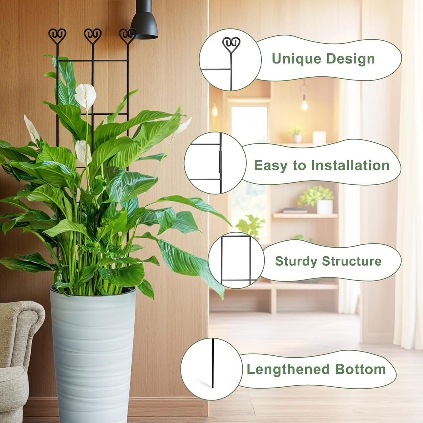 2 Estacas Monstera 32pulg Soporte Metal Trepadores